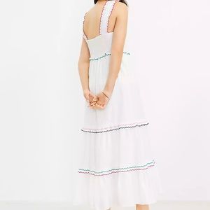 Loft large petite white with rainbow stitching midi dress.